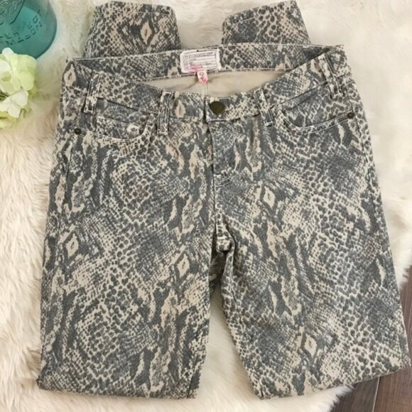 New Current Elliott snakeskin python printed ankle crop canvas denim skinny jean - Picture 7 of 13